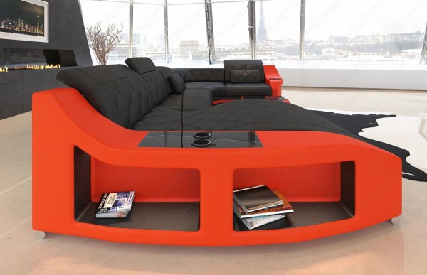 Couch Sofa Wohnlandschaft Swing U Form Leder Becherhalter Ottomane